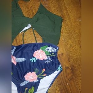 Womens large tie back one piece high waisted swim